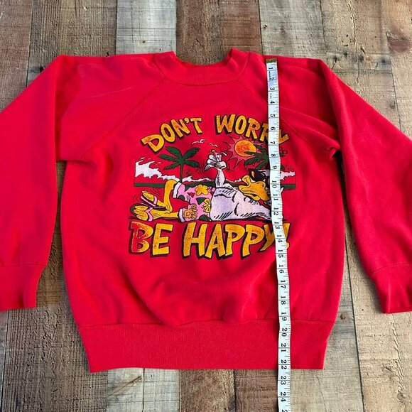 Vintage 90's Duck U Don't worry be happy red sweater men's small - Picture 6 of 7